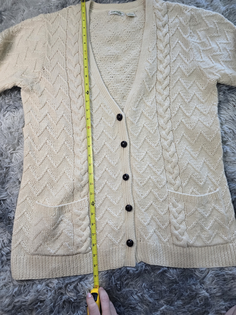 Orvis Cream Cable-Knit Button Cardigan Sweater - Picture 10 of 11